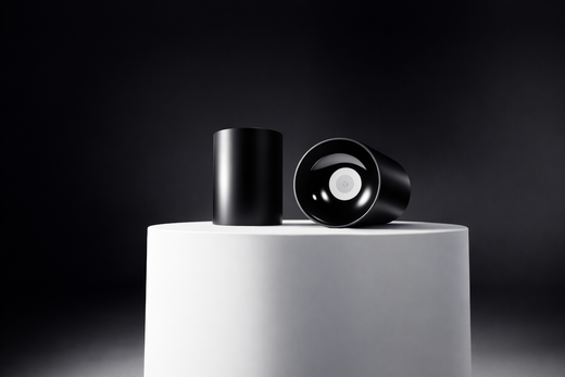 black cylinder LED down light by C&C Lighting shown in surface and angled view