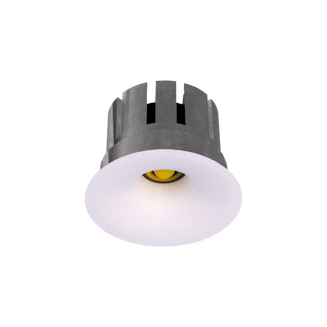 Ceiling light fixture with white glass cover and metallic housing on a white background