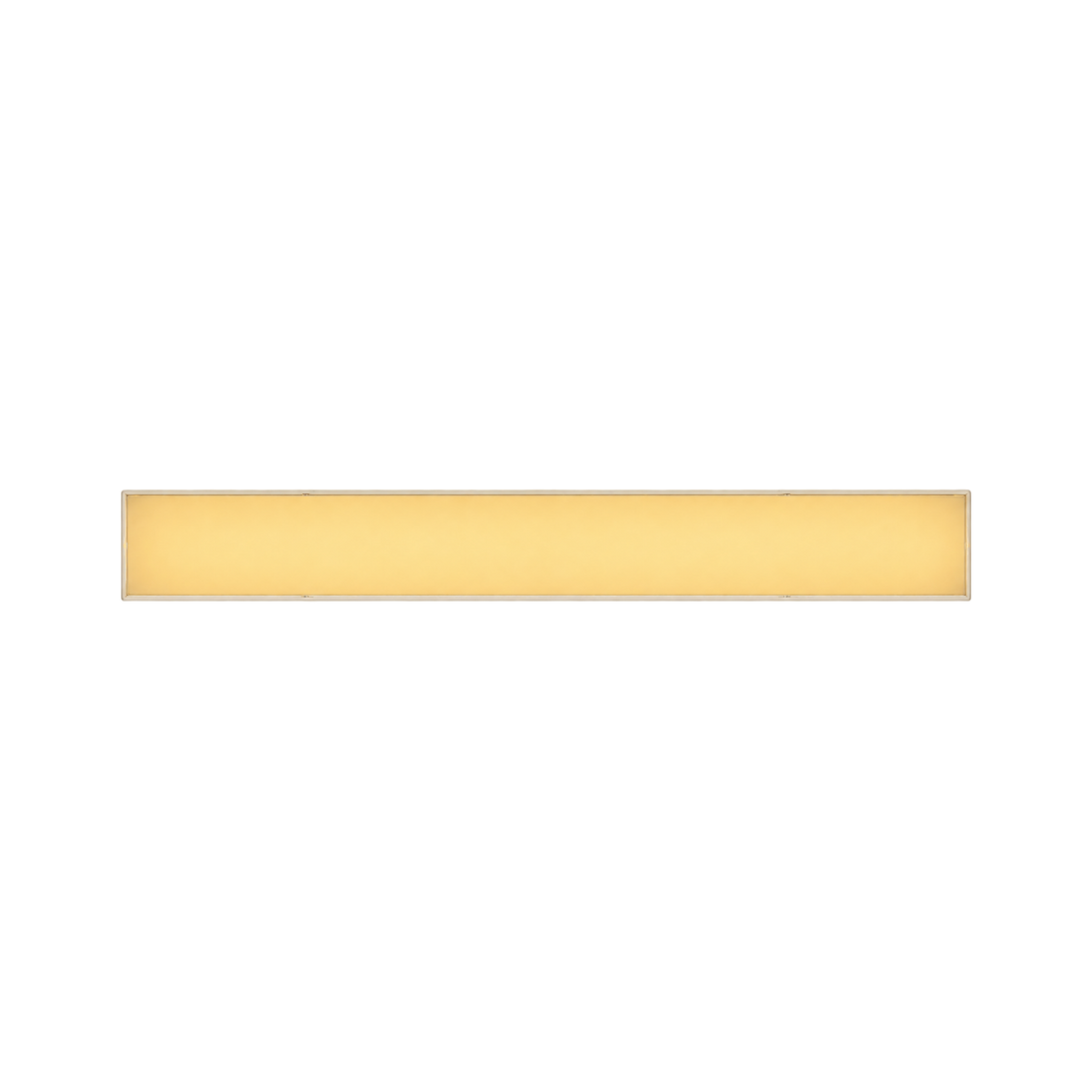 C&C Lighting Calder slim horizontal LED wall sconce in a gold finish with a frosted rectangular lens glowing warm white