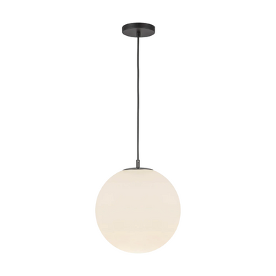 C&C Lighting Classic globe pendant light with matte black finish and opal glass sphere, suspended from ceiling on a minimalist downrod against a clean white background