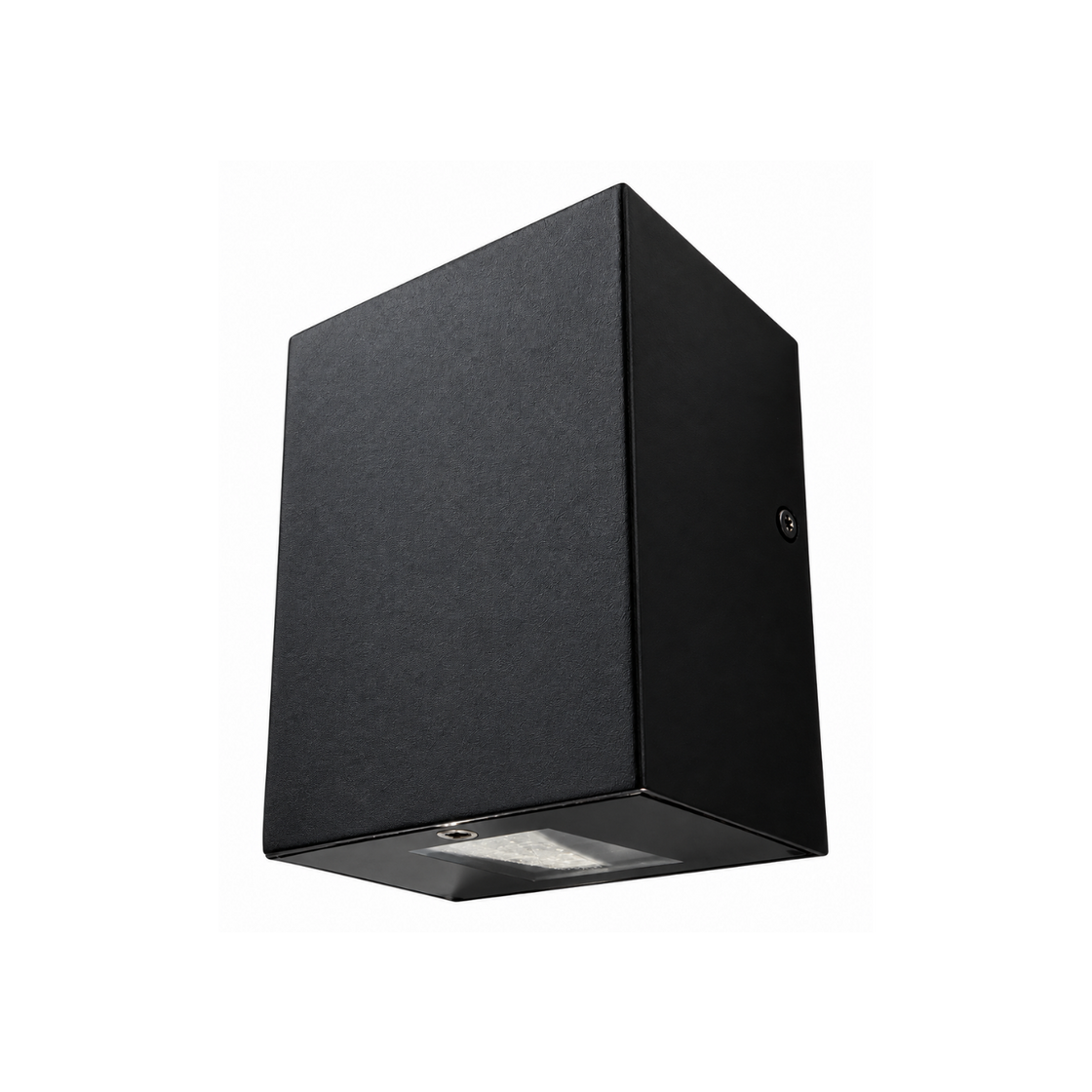 C&C Lighting Hugo black rectangular outdoor LED wall light with a textured matte finish and a small LED light window on the bottom face