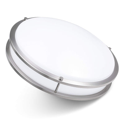 C&C Lighting 25W LED Ceiling Light with brushed nickel frame and white glass diffuser, flush mount fixture on white background
